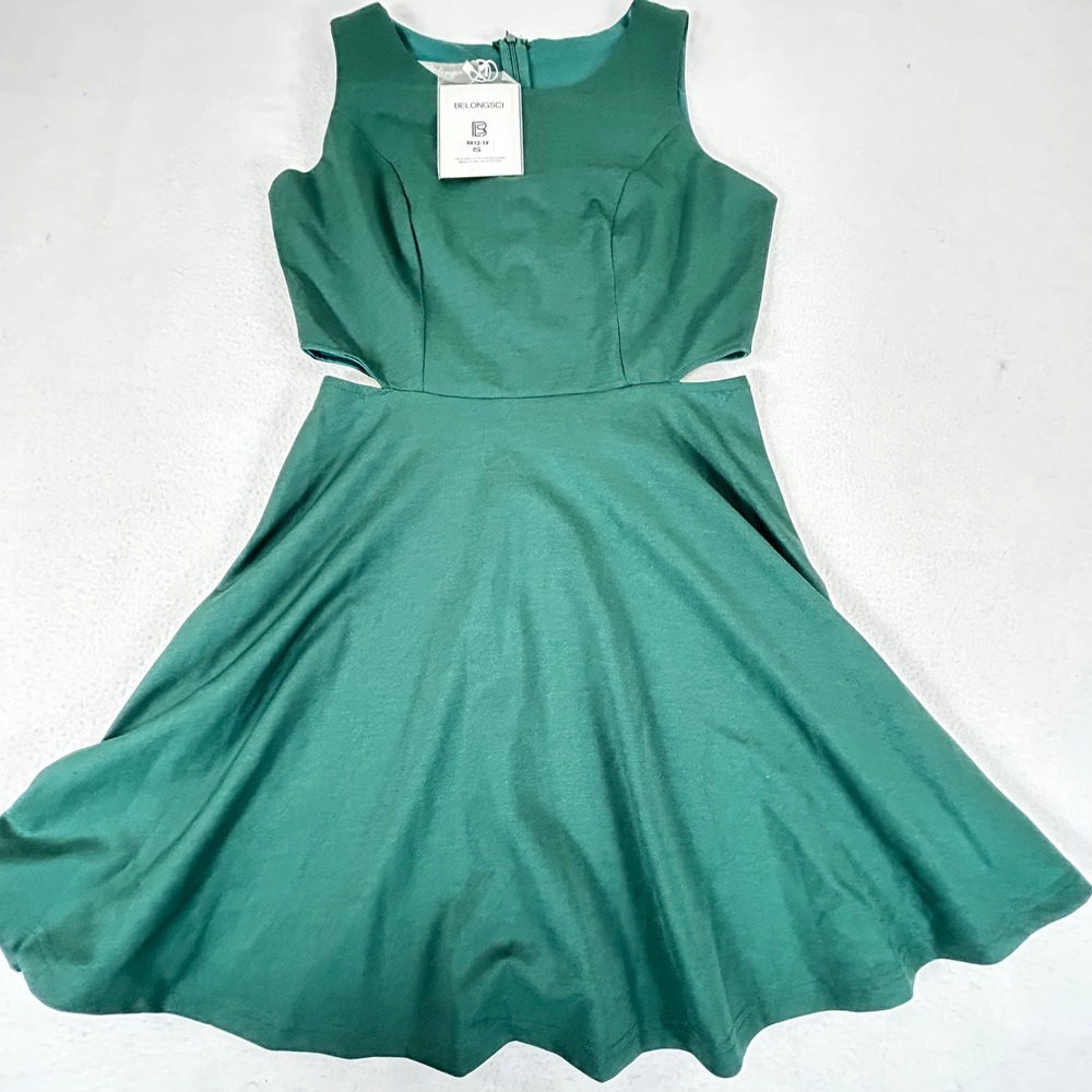 Coastal Cutout Skater Dress Women S Emerald Green Cocktail Fit and Flare 8812-1#